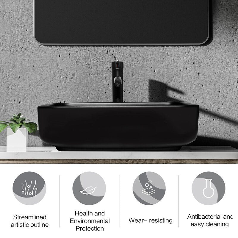 Black Ceramic Rectangular Vessel Bathroom Sink
