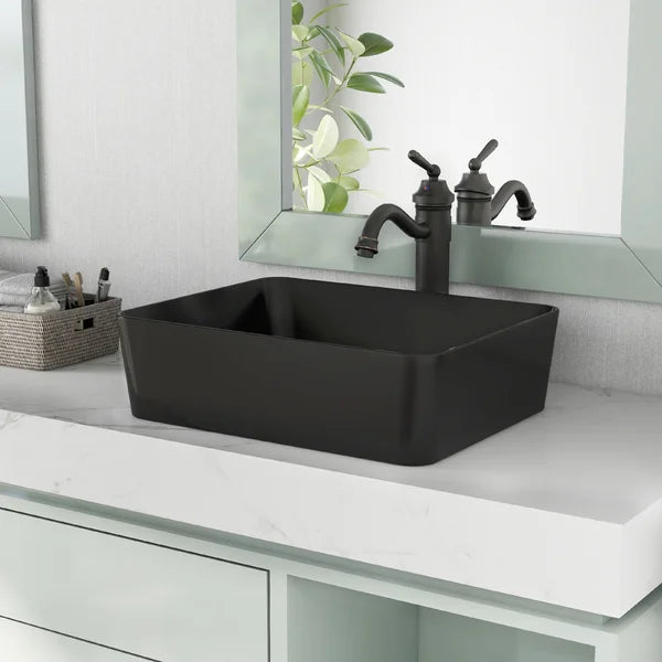 Black Ceramic Rectangular Vessel Bathroom Sink