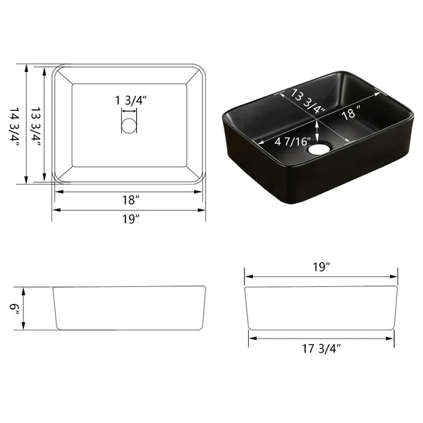 Black Ceramic Rectangular Vessel Bathroom Sink