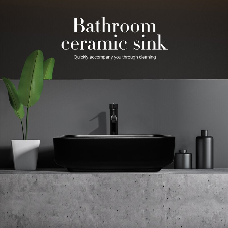 Black Ceramic Rectangular Vessel Bathroom Sink