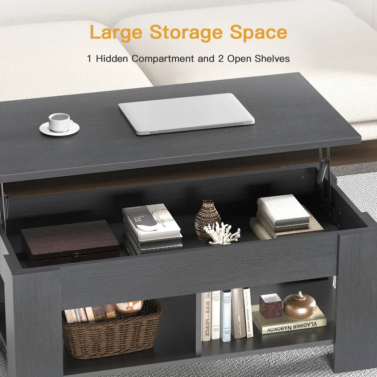 Black Lift Top Extendable Coffee Table With Storage