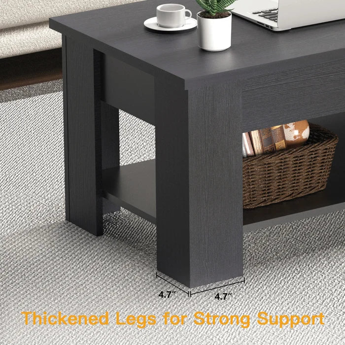 Black Lift Top Extendable Coffee Table With Storage