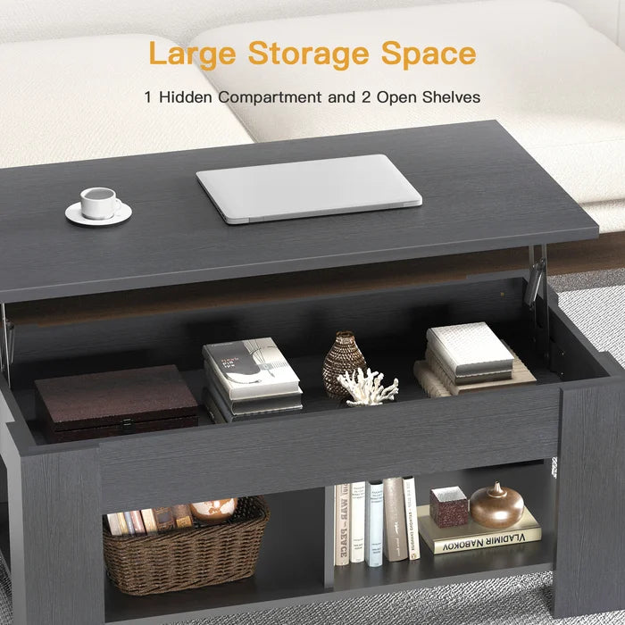 Black Lift Top Extendable Coffee Table With Storage