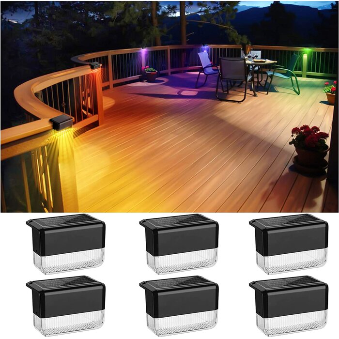 Black Solar Powered Integrated LED Deck Light Pack (Set of 8)