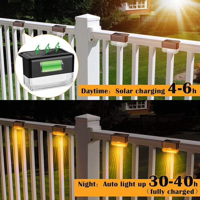Black Solar Powered Integrated LED Deck Light Pack (Set of 8)