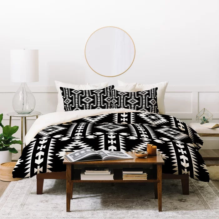 Black/White Microfiber Rustic Duvet Cover, Full/Queen Duvet Cover + 2 Shams + Throw Pillow