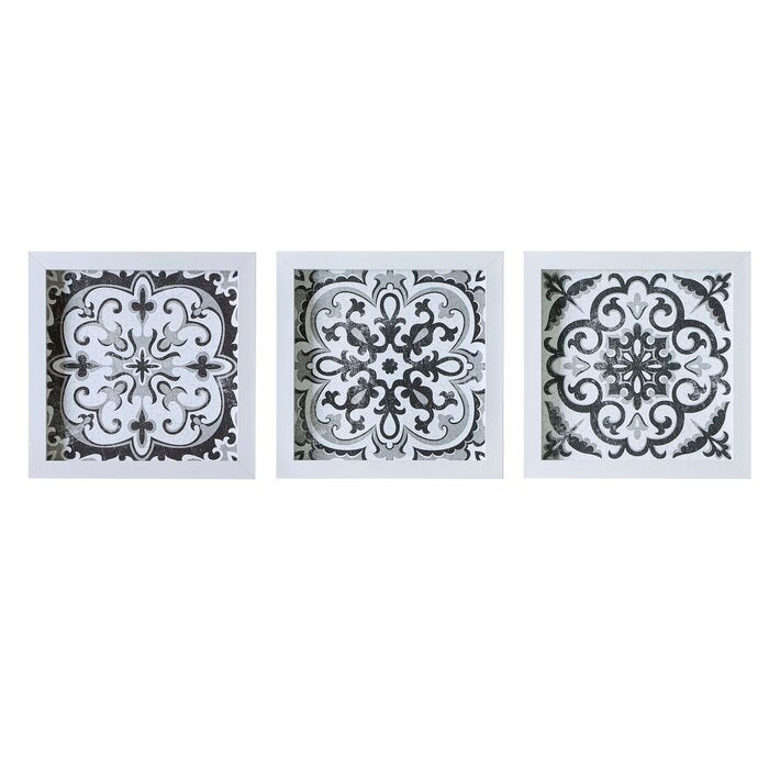 Black and White Tiles 3 Piece Deco Box Wall Art Gel Coating (Set of 3) EJ200