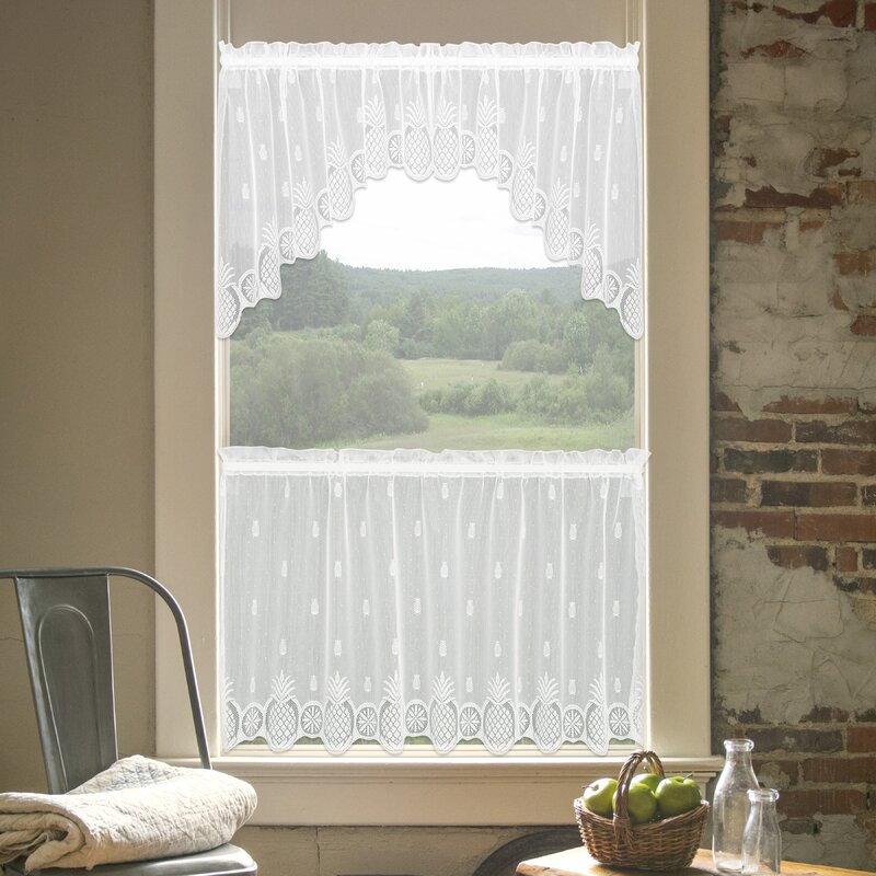 30" H x 60" W Blake Floral Tailored 60'' Cafe Curtain B111-HAS219