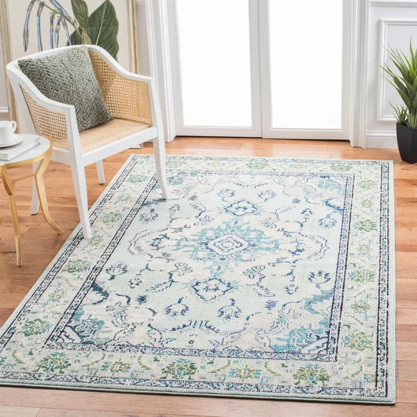 Blakesburg Oriental Area Rug in Light Blue/Ivory/Green rectangle 6'7"x9'2"