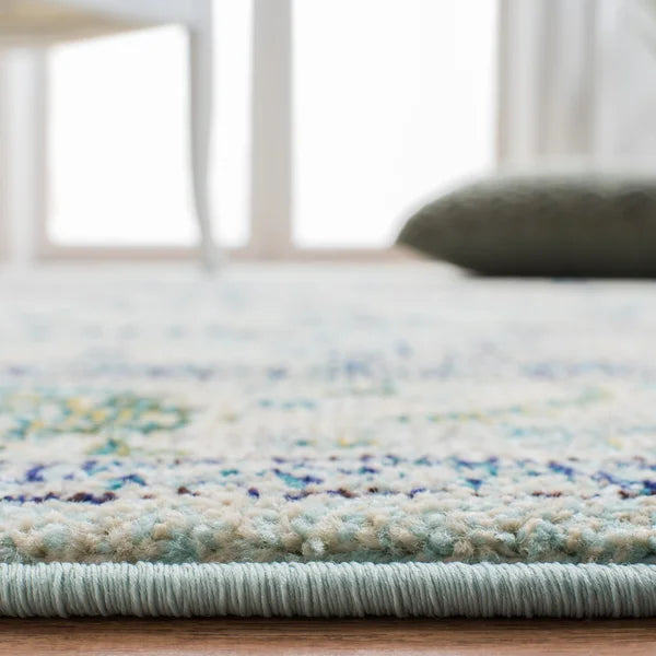 Blakesburg Oriental Area Rug in Light Blue/Ivory/Green rectangle 6'7"x9'2"