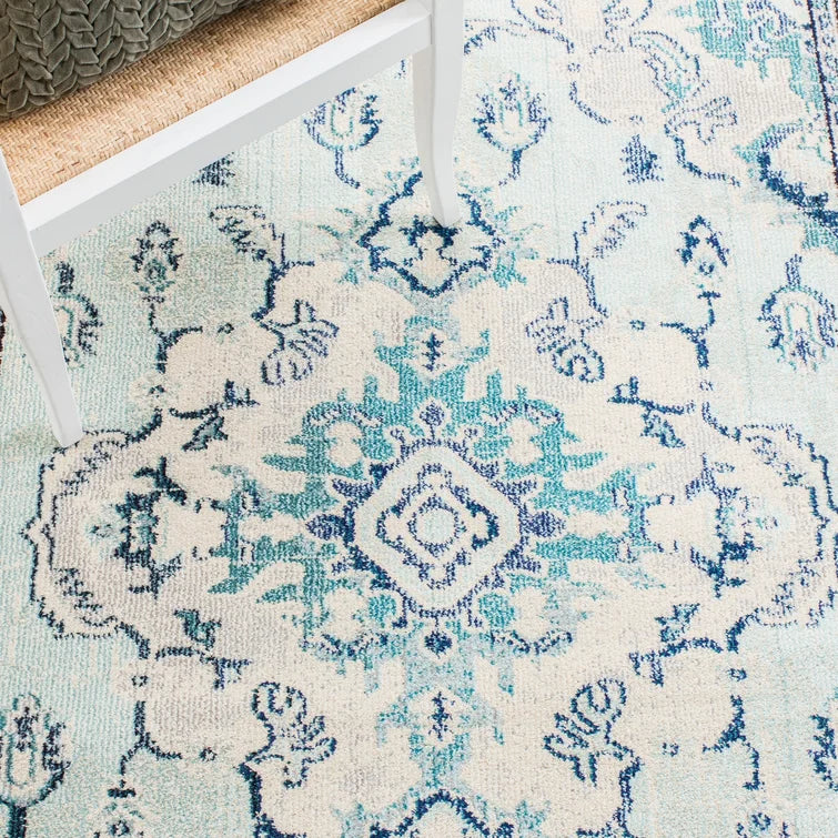 Blakesburg Oriental Area Rug in Light Blue/Ivory/Green, Rectangle 3' x 5'
