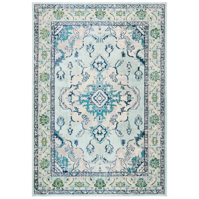 Blakesburg Oriental Area Rug in Light Blue/Ivory/Green, Rectangle 3' x 5'