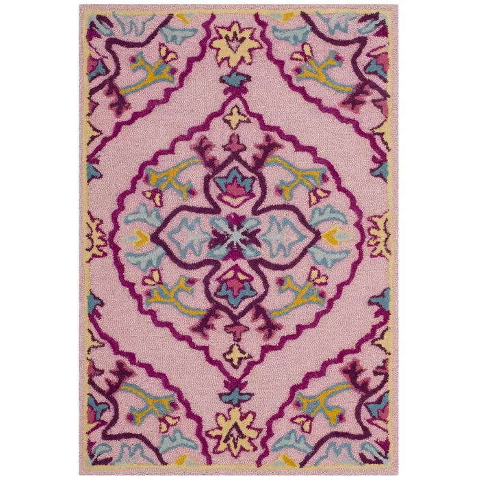 Blokzijl Oriental Handmade Tufted Wool Area Rug in Pink, Rectangle 2' x 3'