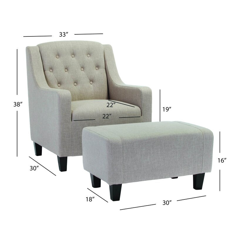 Bloomington 29.75'' Wide Tufted Armchair and Ottoman