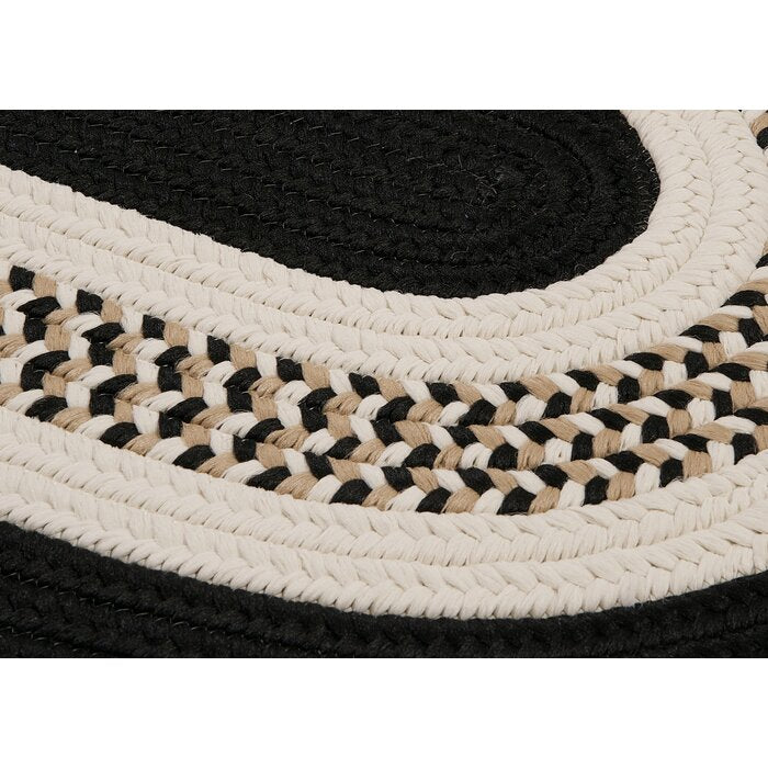 Bloxom Bordered Braided Indoor / Outdoor Area Rug in Black/Beige, Oval 4' x 6'