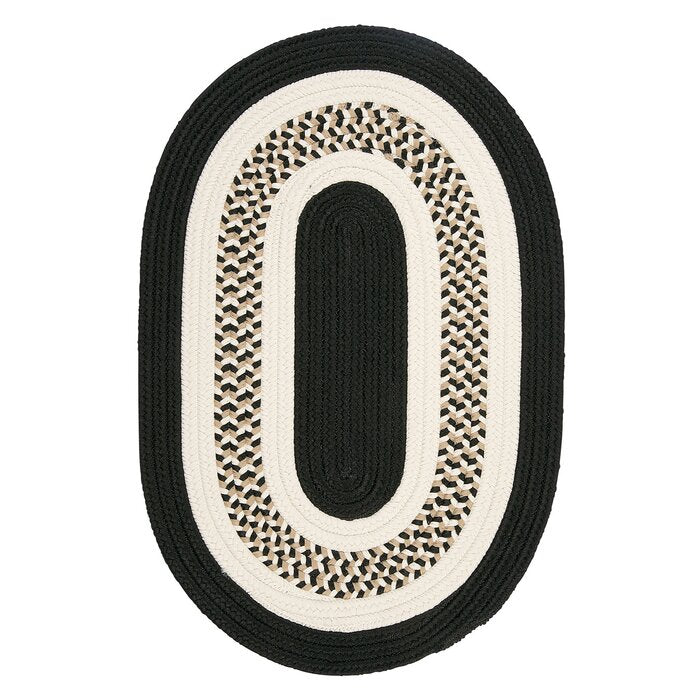 Bloxom Bordered Braided Indoor / Outdoor Area Rug in Black/Beige, Oval 4' x 6'