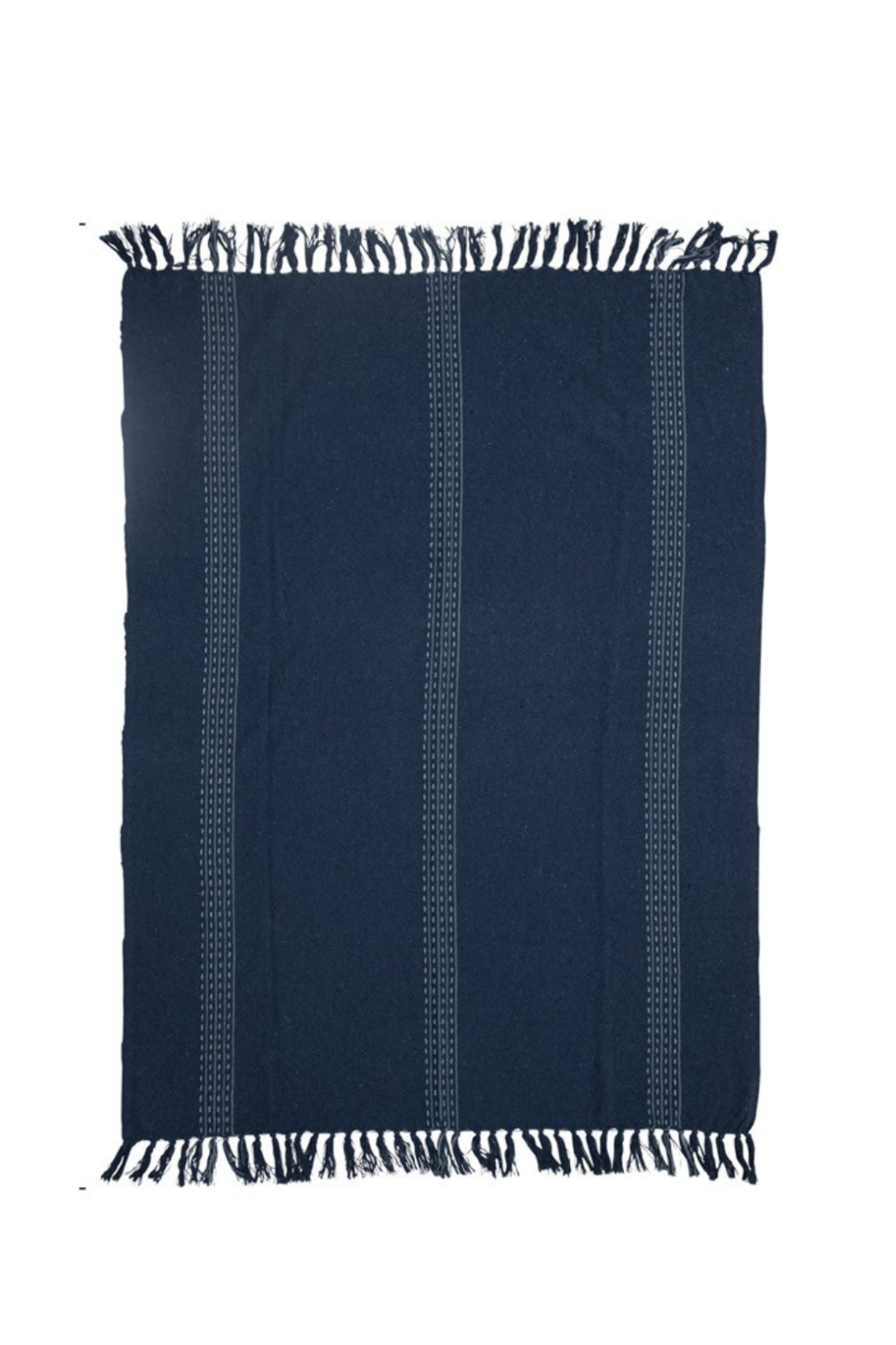 Blue + White Striped Throw with Fringe