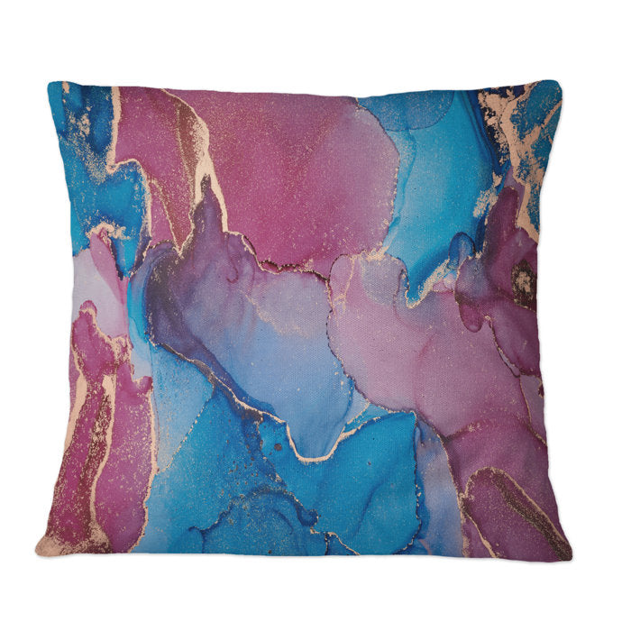 18" x 18" Blue And Purple Luxury Abstract Fluid Art XIV Modern Printed Throw Pillow