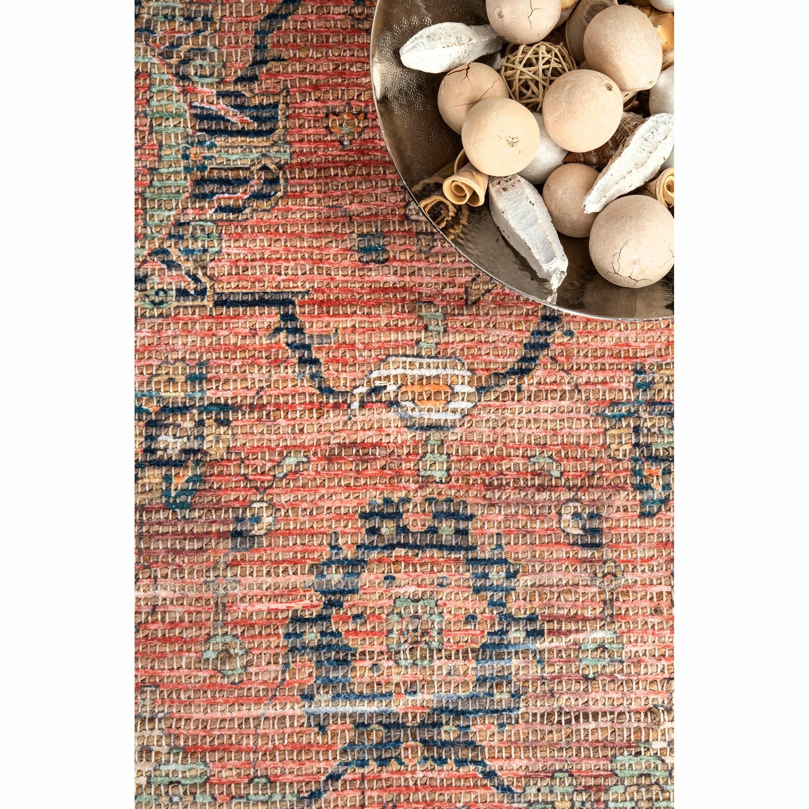 Abou Flatweave Coral/Blue Area Rug s rug113