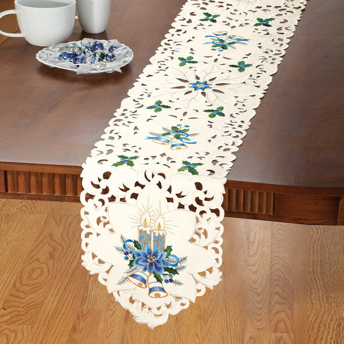69" x 13" Blue Candles Christmas Linens