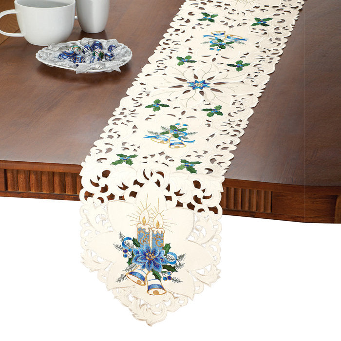 69" x 13" Blue Candles Christmas Linens