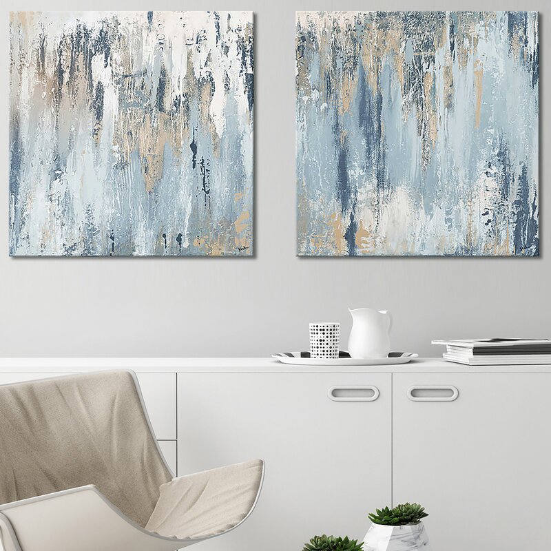 36" H x 36" W Blue Illusion Square - 2 Piece Wrapped Canvas Print Set