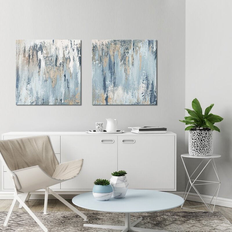 36" H x 36" W Blue Illusion Square - 2 Piece Wrapped Canvas Print Set