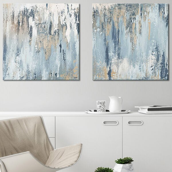 Blue Illusion Square  by Patricia Pinto - 2 Piece Wrapped Canvas Print Set CA187