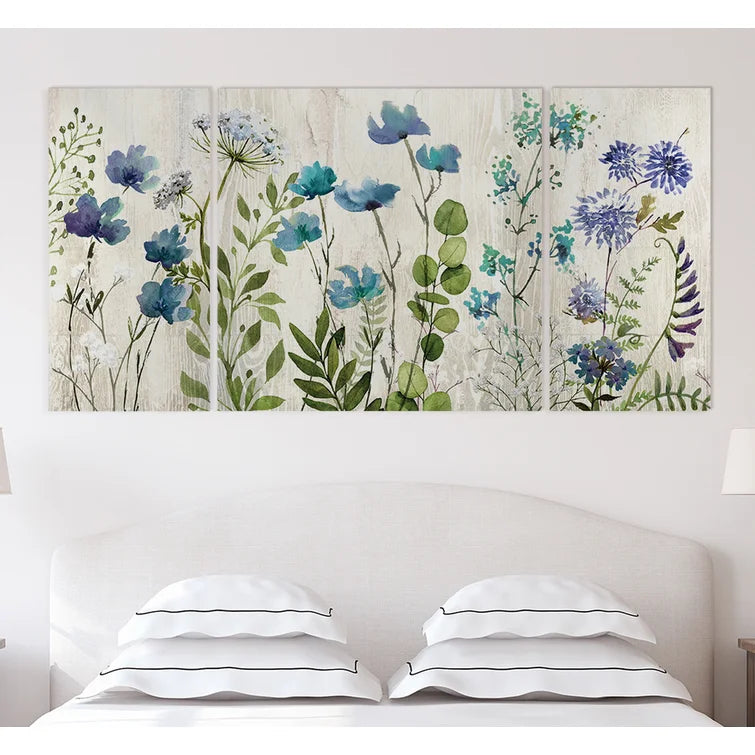 Blue Meadow - 3 Piece Multi-Piece Image on Canvas, 24" H x 48" W x 1.5" D