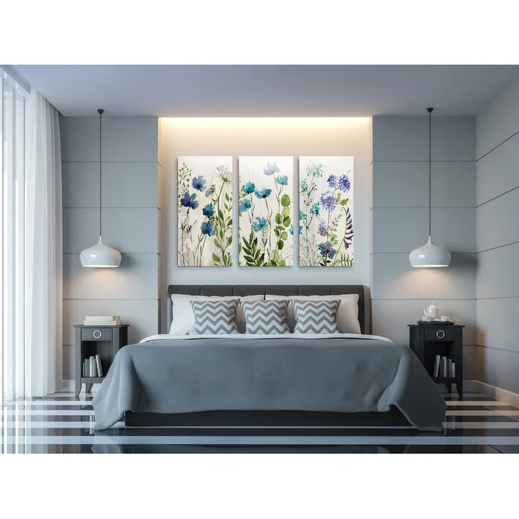 Blue Meadow - 3 Piece Multi-Piece Image on Canvas, 24" H x 48" W x 1.5" D