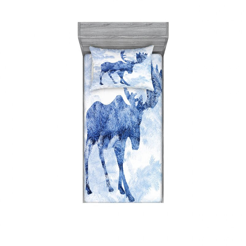 Blue Pine Needles Spruce Tree with Antlers Deer Family Sheet Set (Set of 2) AT168