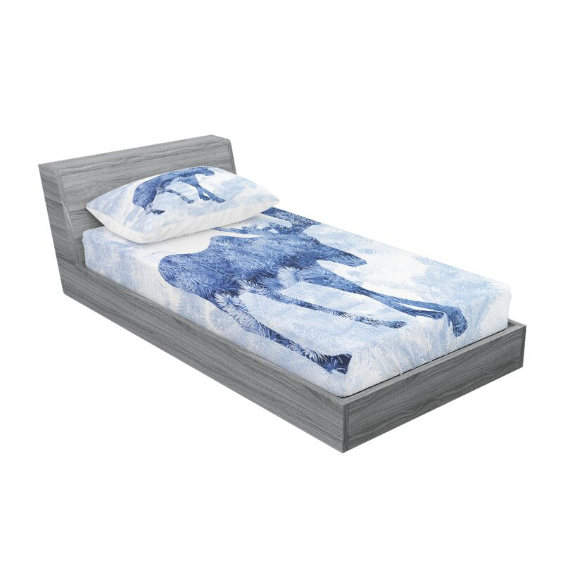 Blue Pine Needles Spruce Tree with Antlers Deer Family Sheet Set (Set of 2) AT168