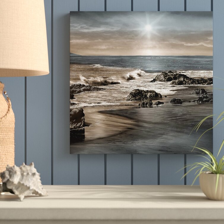 Blue/White 'Blue Sea Sunset II' Print 48"x28" on Canvas pt808