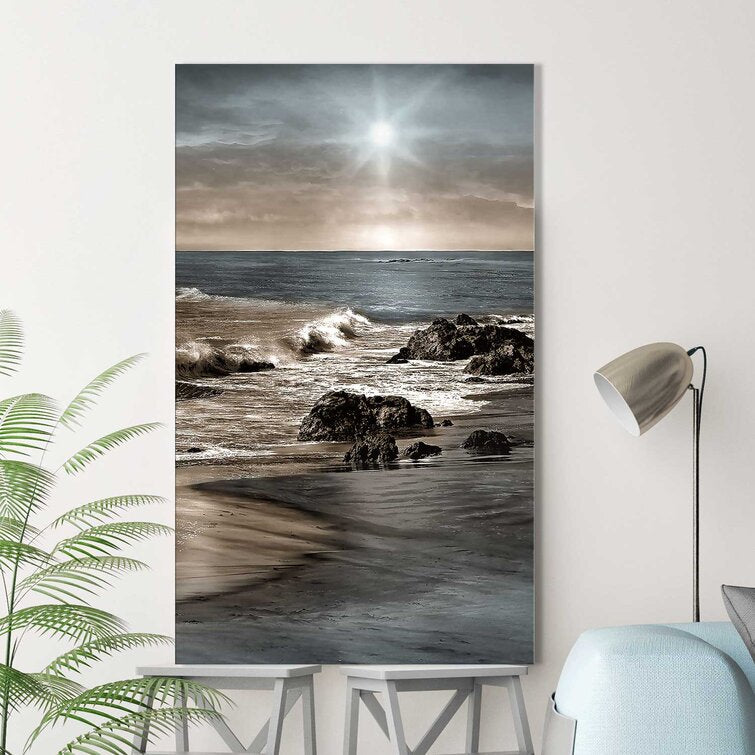 Blue/White 'Blue Sea Sunset II' Print 48"x28" on Canvas pt808
