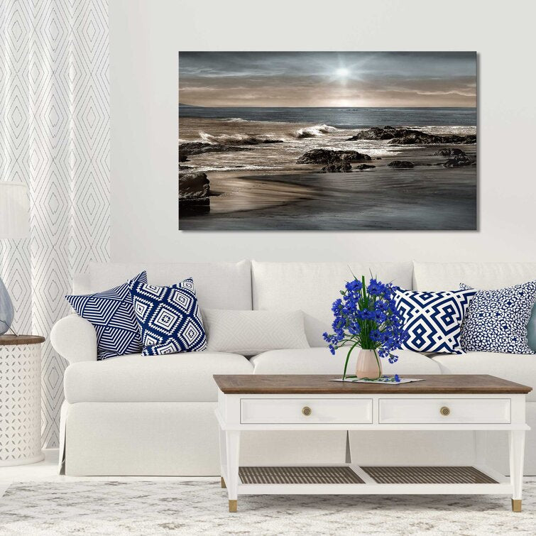 Blue/White 'Blue Sea Sunset II' Print 48"x28" on Canvas pt808