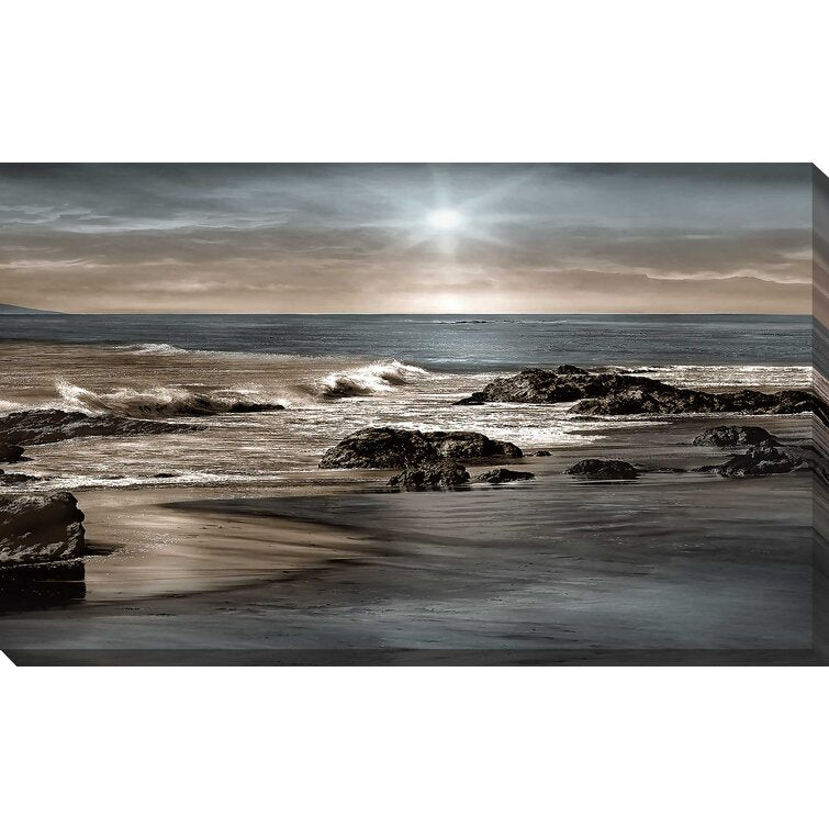 Blue/White 'Blue Sea Sunset II' Print 48"x28" on Canvas pt808