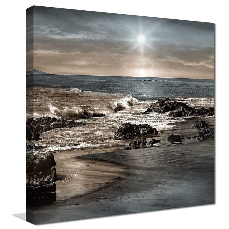 Blue/White 'Blue Sea Sunset II' Print 48"x28" on Canvas pt808