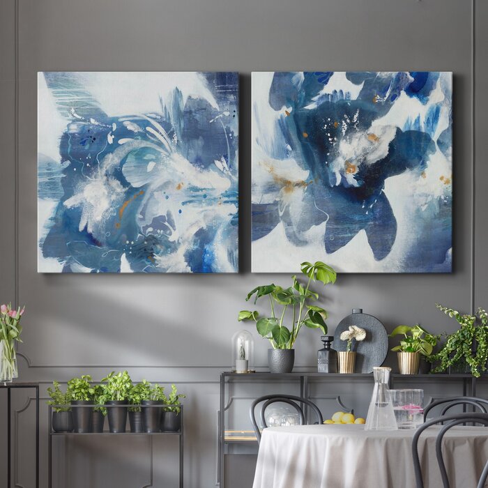 16" H x 32" W x 1" D Blue Velveteen - 2 Piece Wrapped Canvas Print