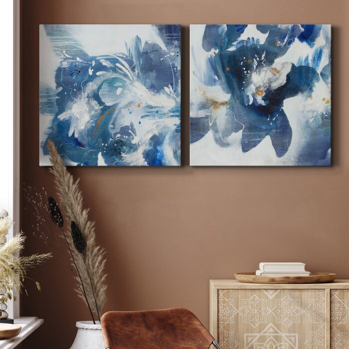 16" H x 32" W x 1" D Blue Velveteen - 2 Piece Wrapped Canvas Print