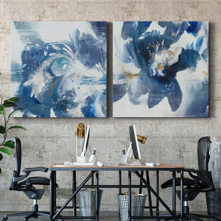 16" H x 32" W x 1" D Blue Velveteen - 2 Piece Wrapped Canvas Print