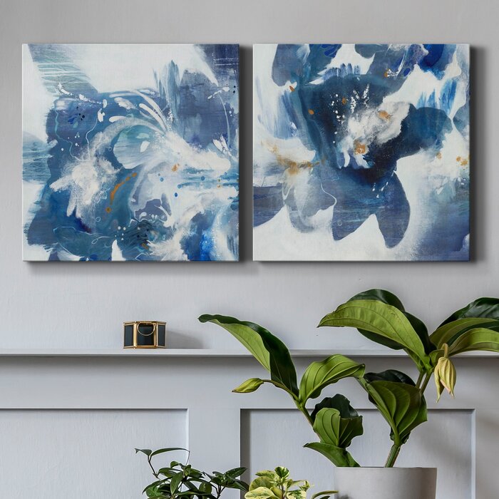 16" H x 32" W x 1" D Blue Velveteen - 2 Piece Wrapped Canvas Print