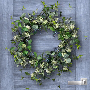 Blueberry and Lace 26" Polyester Wreath (#K341)