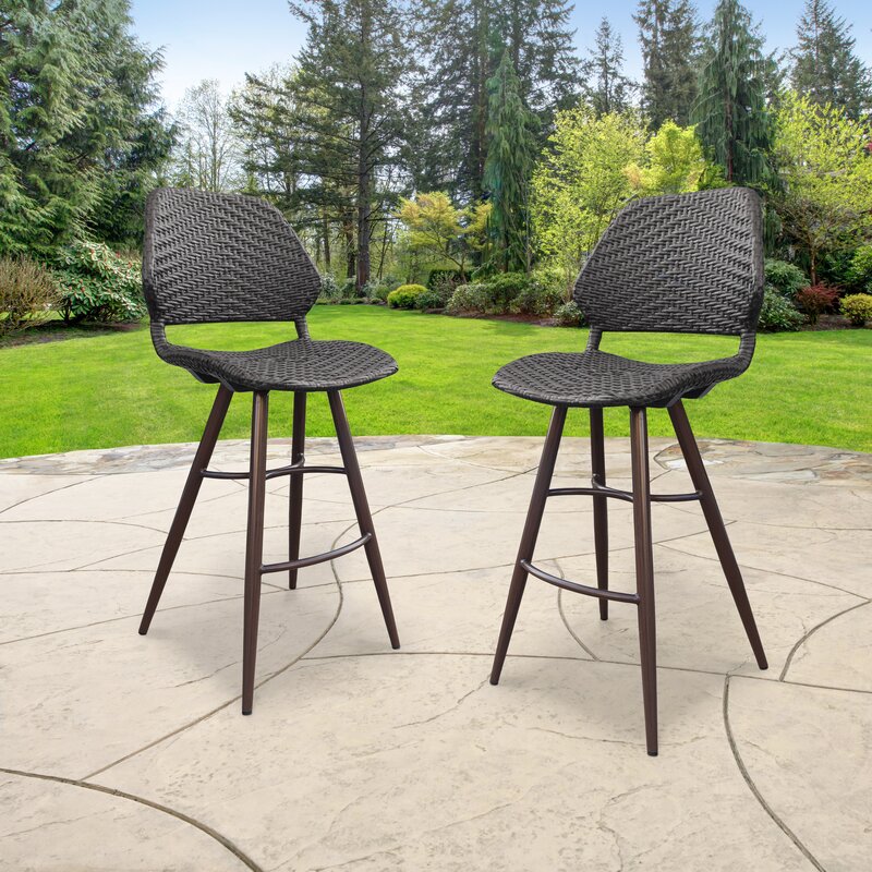 Bober Outdoor Wicker Patio Bar Chair (Set Of 2), Black CA502
