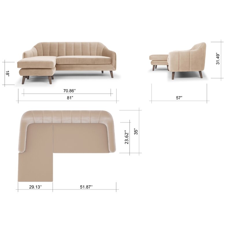 Boevange-sur-Attert 81" Wide Velvet Reversible Sofa & Chaise CA452