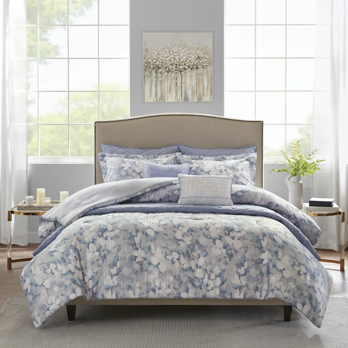 Boghos Blue Microfiber 8 Piece Comforter Set