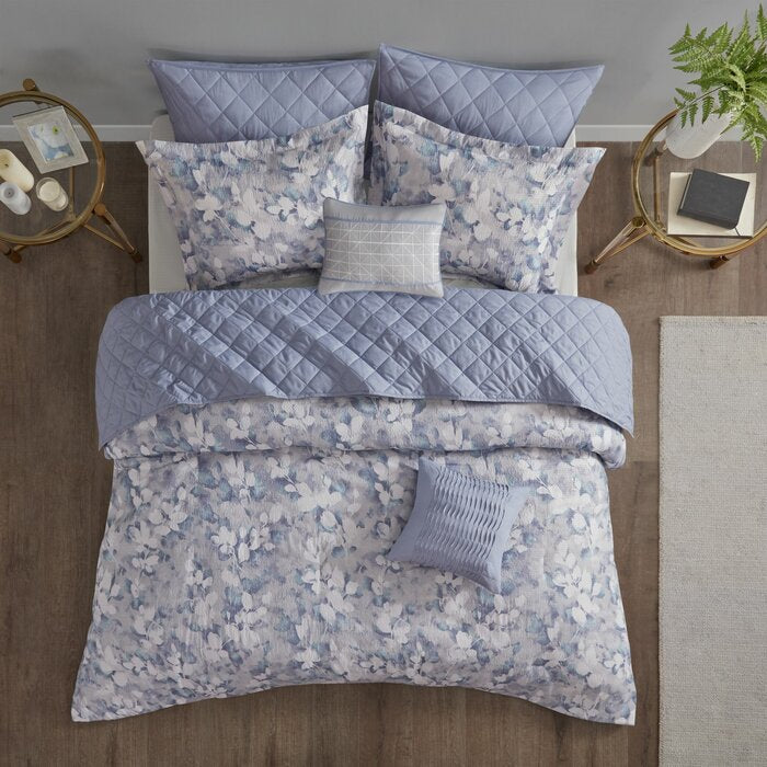 Boghos Blue Microfiber 8 Piece Comforter Set