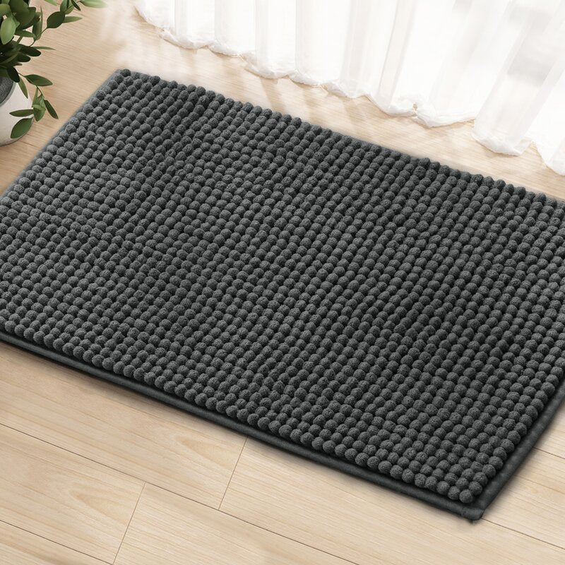 24" W x 60" L Gray Bohumil Luxury Chenille Super Soft Absorbent Microfiber Rectangle Non-Slip Bath Rug B45-HS222