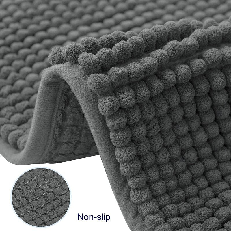 24" W x 60" L Gray Bohumil Luxury Chenille Super Soft Absorbent Microfiber Rectangle Non-Slip Bath Rug B45-HS222