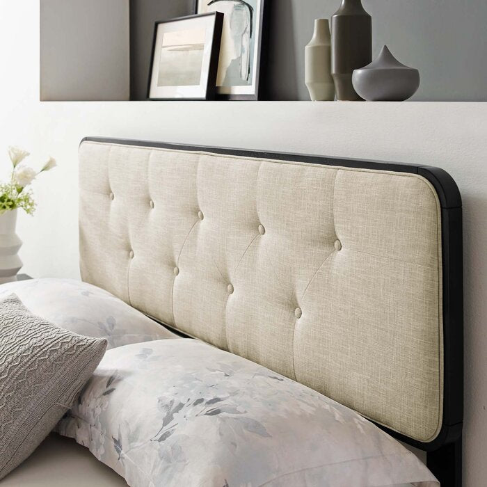 Bojanka Upholstered Panel Headboard, Black/Beige - Queen (#K6409)