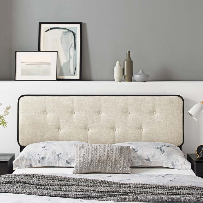 Bojanka Upholstered Panel Headboard, Black/Beige - Queen (#K6409)